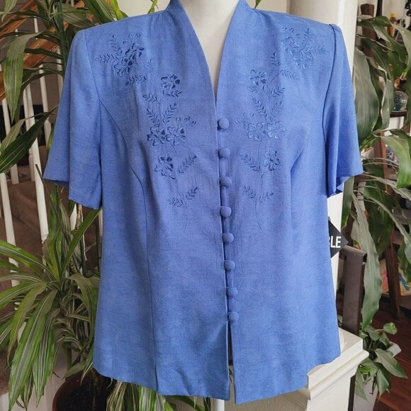 Vintage Sz 14W Lady Dorby Blouse Button Front Mature Modest Church Shoulder Pads - Picture 1 of 11